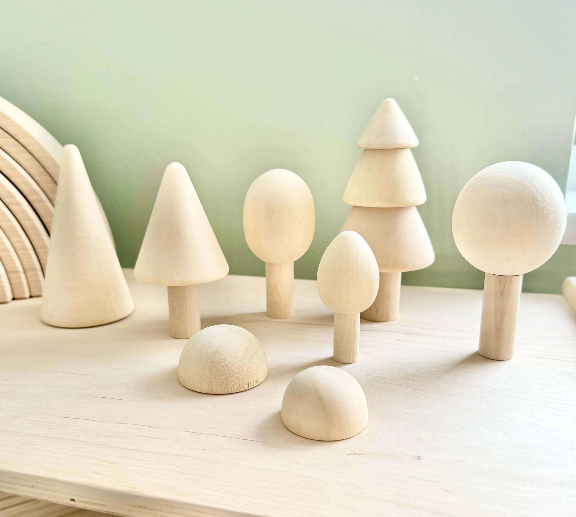 Natural Forest Trees wooden toy set by Tor’s Story, eco-friendly and Montessori-inspired for open-ended play and elegant decor