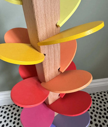 Wooden Rainbow Music Tree with colorful leaves, eco-friendly Montessori-inspired toy for open-ended play and fine motor skill development