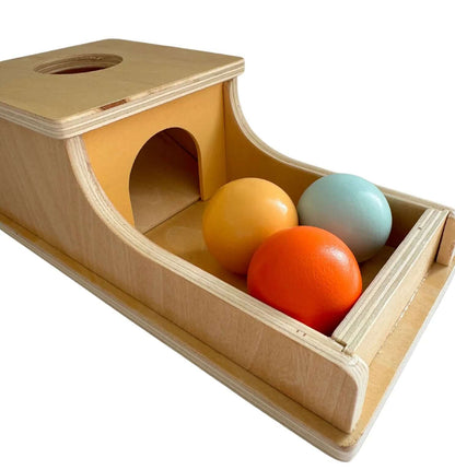 Eco-friendly wooden object permanence ball drop for Montessori-inspired, open-ended play and learning