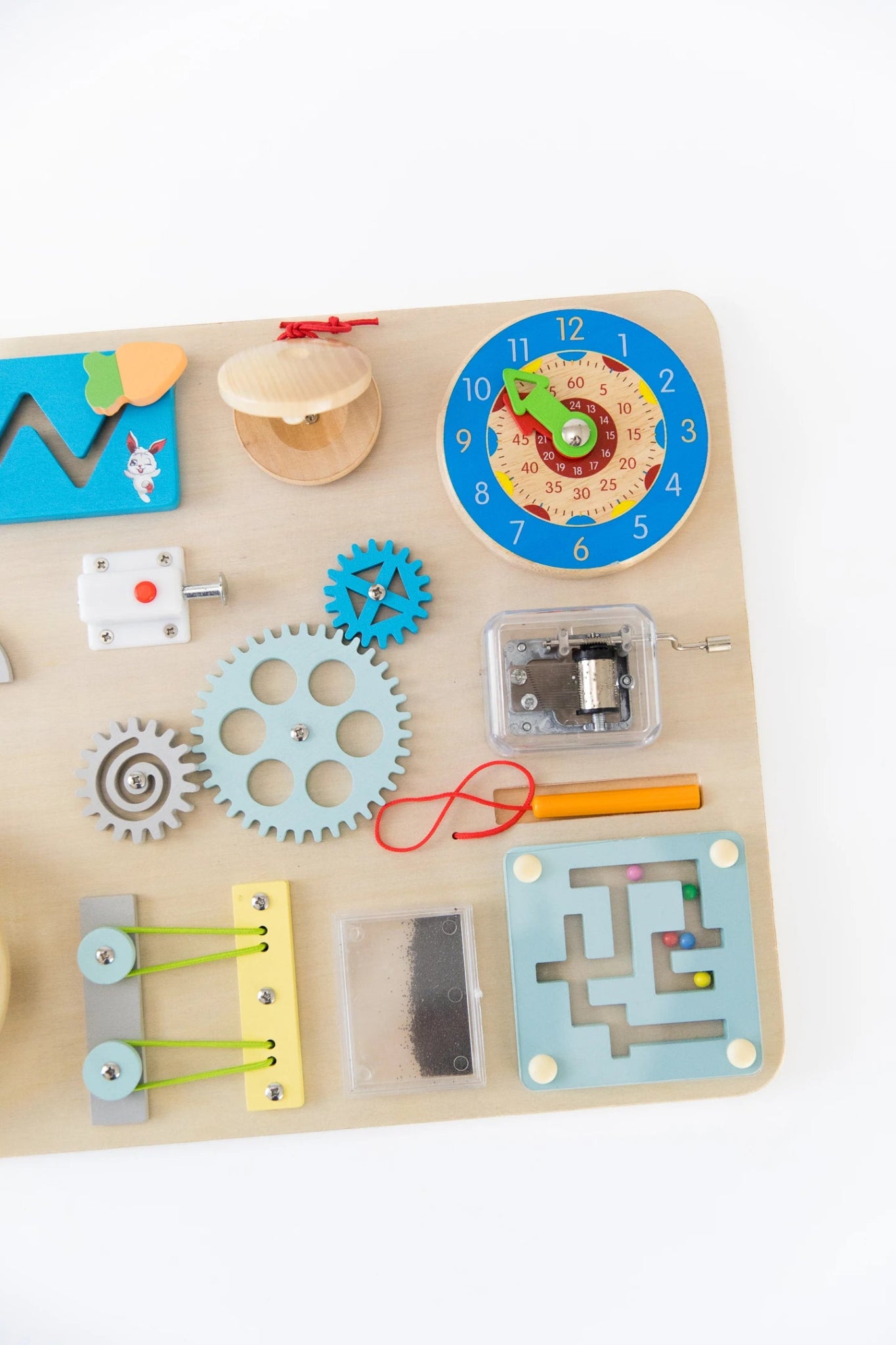 Wooden Busy Board for Toddlers with a Steering Wheel