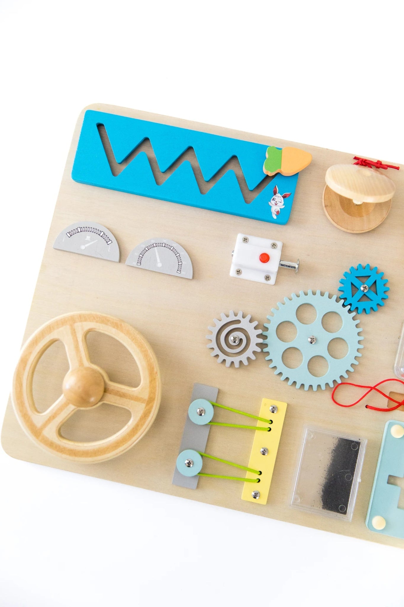Wooden Busy Board for Toddlers with a Steering Wheel