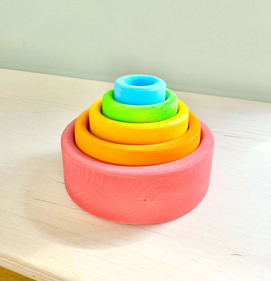 Rainbow Nesting Cups - Wooden Toy for Open-Ended Play, Montessori Inspired and Eco-Friendly