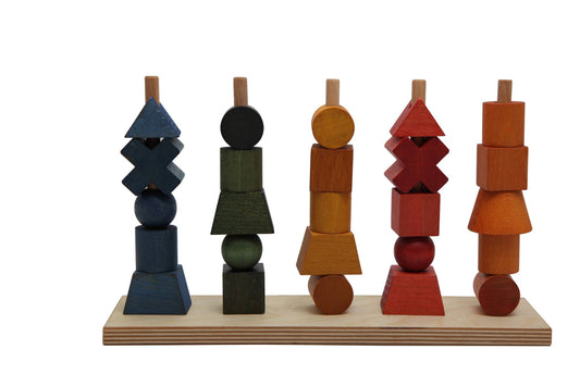 Colorful Rainbow Shape Stacking Toy made from eco-friendly wood, perfect for imaginative play and sensory exploration.