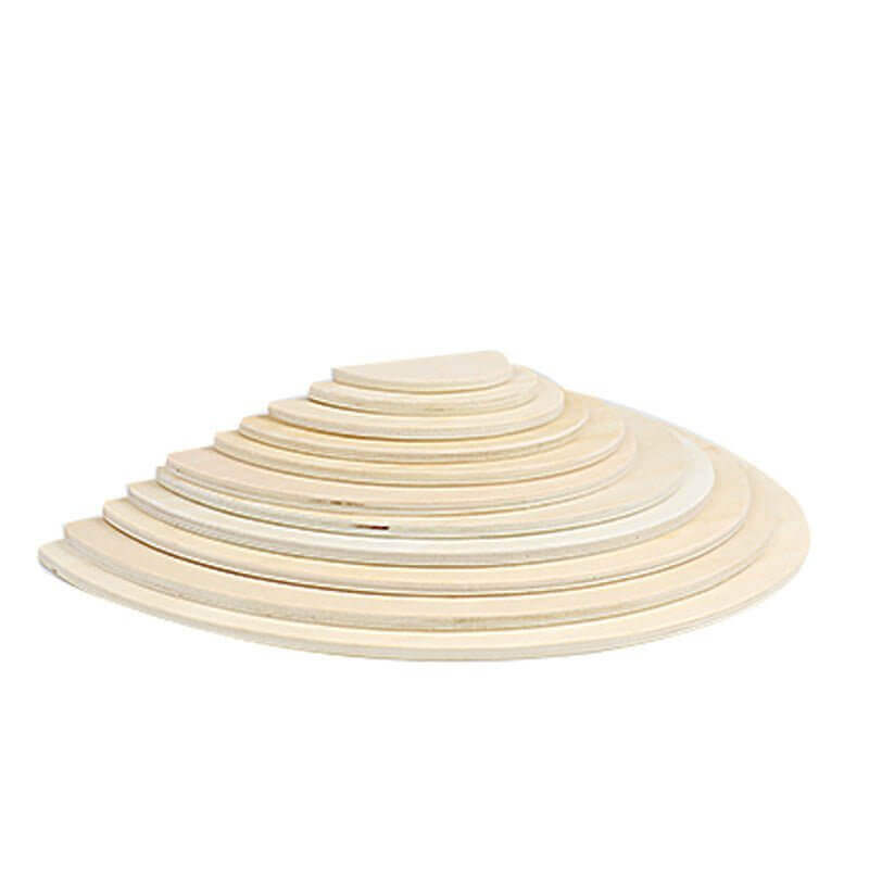 Natural Wooden Semi-Circles Set for Montessori-inspired open-ended play, fostering spatial reasoning and fine motor skills, eco-friendly wooden toy.