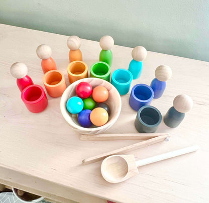 Montessori Rainbow Puppet and Ball Sorter with Non-Toxic Paint for Safe Play | Tor’s Story