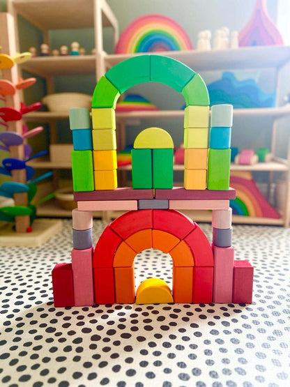 Colorful Roman style wooden building blocks for kids, montessori toy set for open-ended play, eco-friendly toy enhancing creativity and motor skills